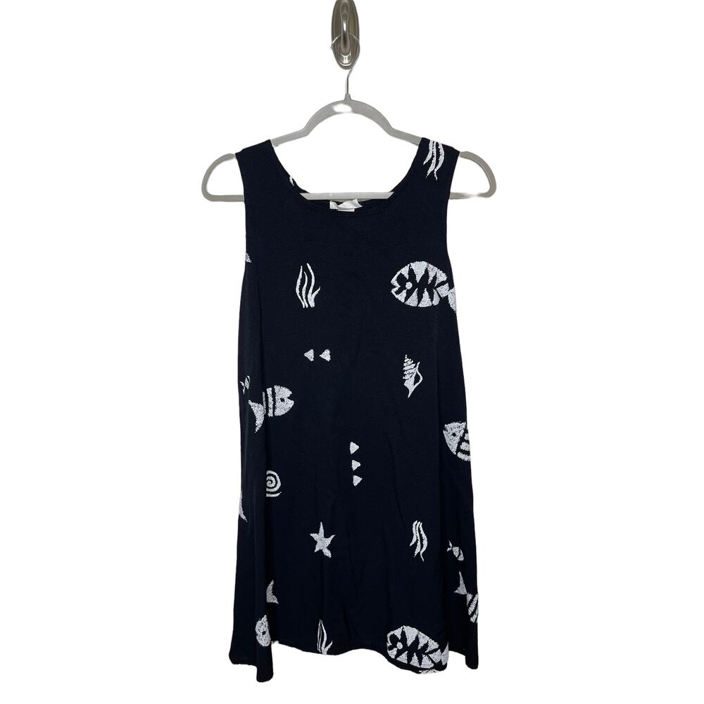 Sleeveless Black Fish Print Swing Dress